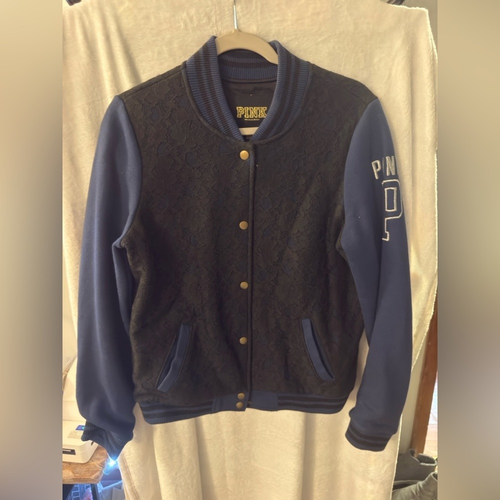 PINK Victoria's Secret Black and Gold Logo Jacket